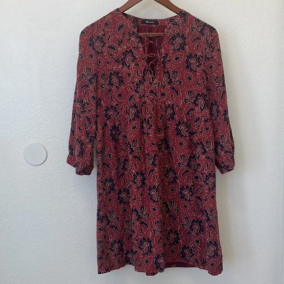 Madewell assam silk floral lace up dress size M - Picture 2 of 11